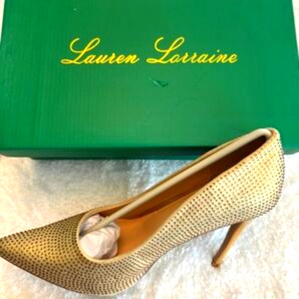 Lauren Lorraine Dori Gold/Bronze Rhinestone Embellished Heels, Women's Size 10